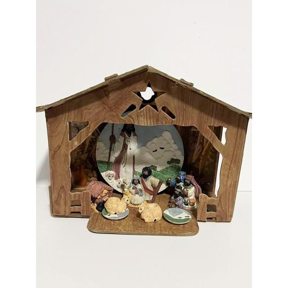 1996 Youngs Black Nativity Tea Set 8 Pc Collectible Christmas Stable Figurines - Picture 2 of 8